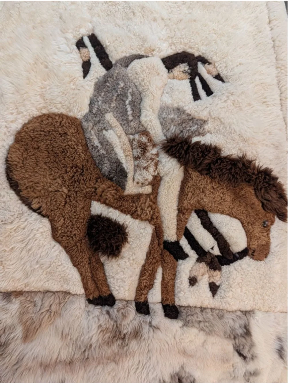 Vintage Handmade Peruvian Alpaca Horse Rug or Wall Folk Art Wool Textile 62x44